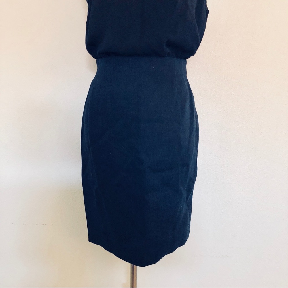 Gianfranco Ferre Navy Linen Lined Pencil Skirt
